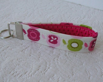 Key Fob Wristlet ..Flo's Garden Apples in Pink