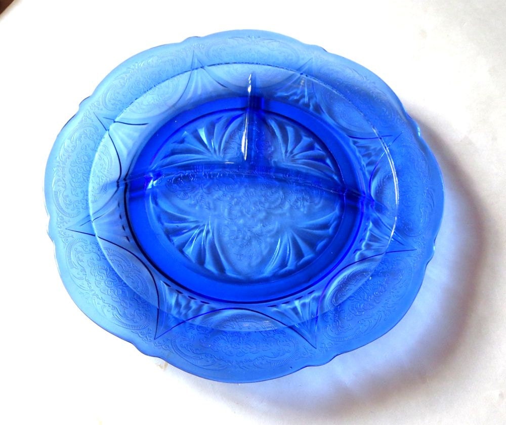 Royal Lace Cobalt Blue Depression Glass Grill Plate