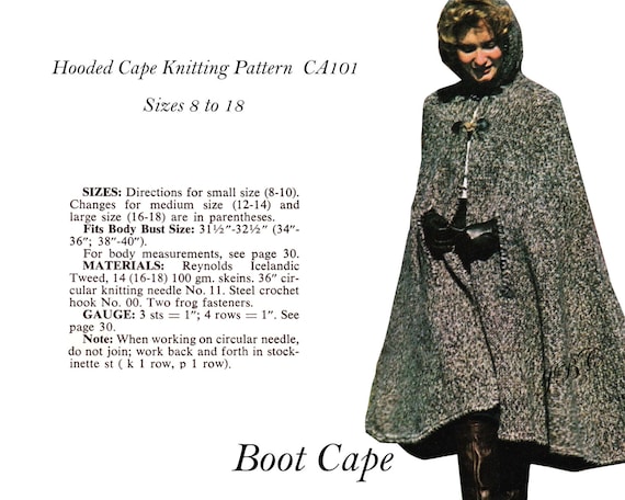 Cape Pattern Hooded Boot Cape Knitting Pattern PDF CA101