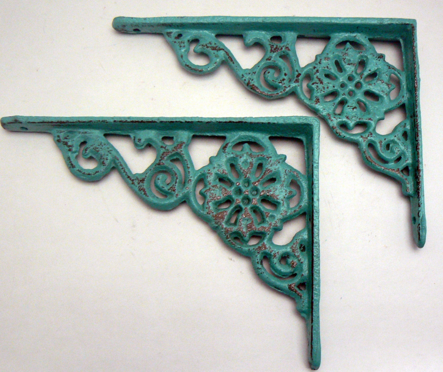 Wall Bracket Cast Iron Shelf Ornate Brace Aqua Turquoise
