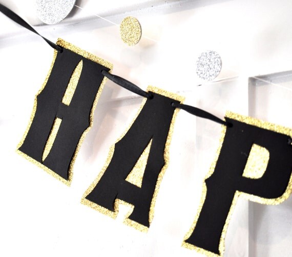 Black Birthday Banner, HAPPY BIRTHDAY Banner, Gold Birthday Banner, Custom Birthday Banner, Personalized Birthday Banner Il_570xn