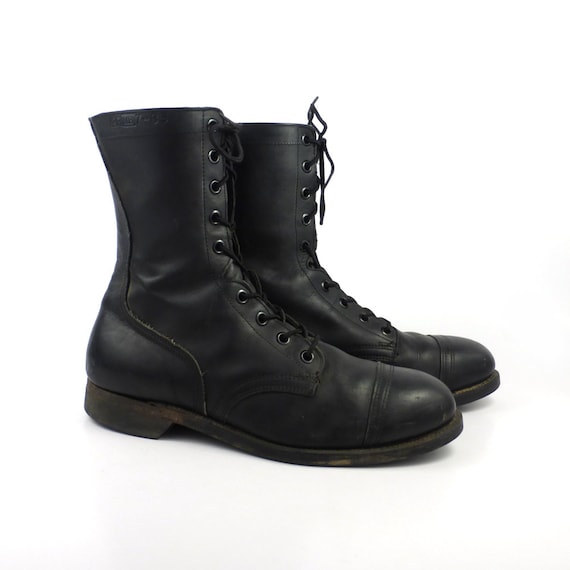 Combat Boots Vintage 1980s Steel toe Black Leather Lace Up