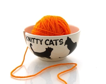 Yarn Bowl for Knitters and Cat Lovers, Knitty Cats, small ceramic yarn bowl for pet lover, crazy cat lady