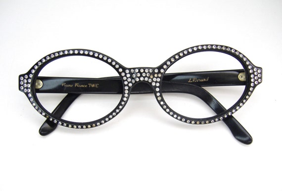 Vintage 60s Rhinestone Cateye Eyeglasses Sunglasses Oval Frame 