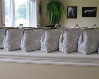 SALE 20% OFF, Bridal Silk And Lace Clutch Set Of 8 Grey Clutches,Wedding Clutch,Bridesmaid Clutches,Bridal Accessories