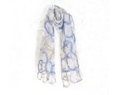 Nuno Felted Scarf Lightweight Scarf Fall Fashion Pastel Scarf Spring Scarf Fall Scarf Womens Scarf Beige Blue on White Silk Gauze Under 50