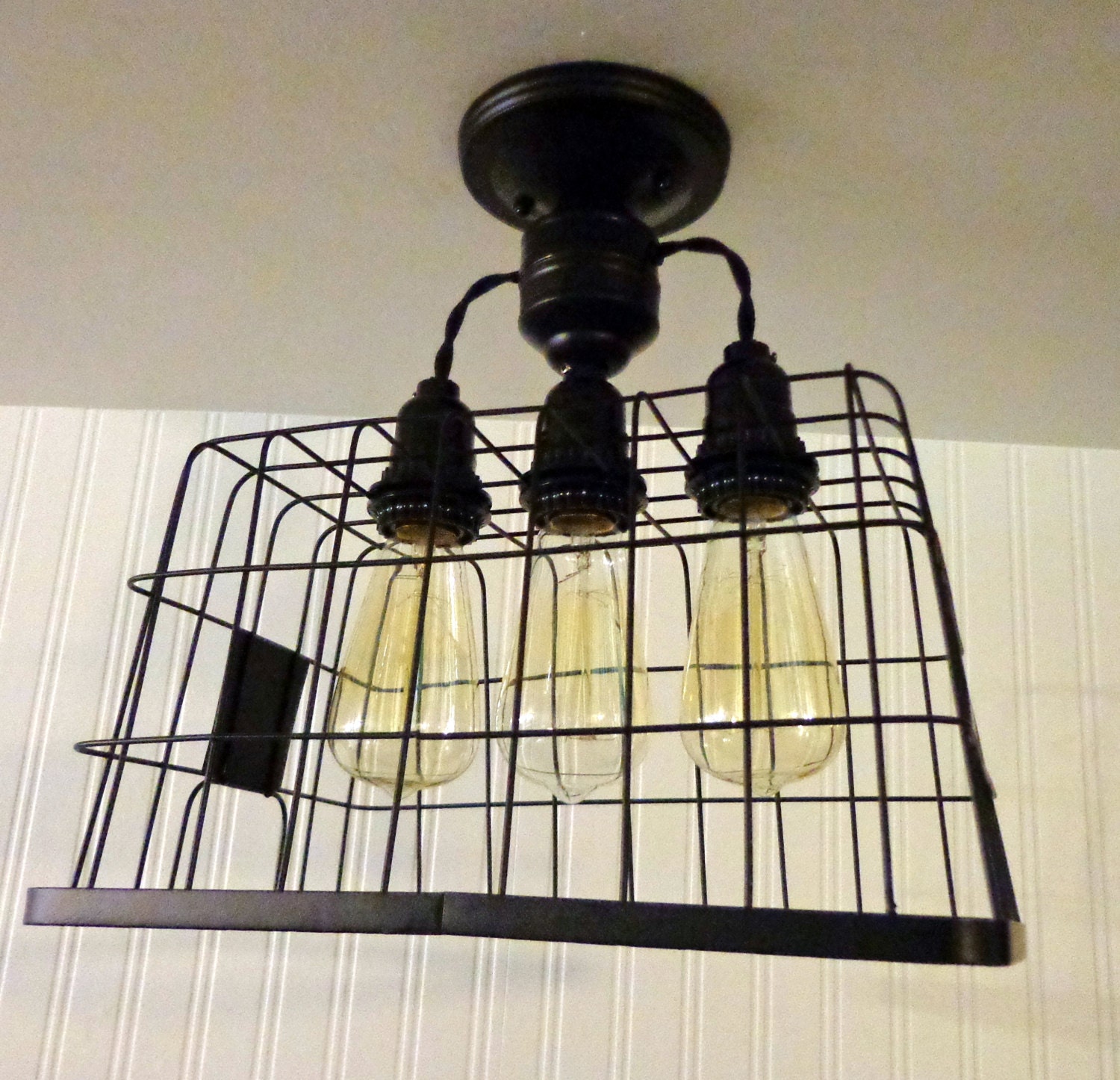 Basket CEILING LIGHT with Edison bulbs Rustic Country