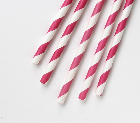 200 Dark Pink Striped Straws, Raspberry Pink Straws - BULK Il_570xn