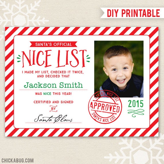 Items similar to Santa's Nice List Certificate - DIY printable "Official" nice list certificate ...