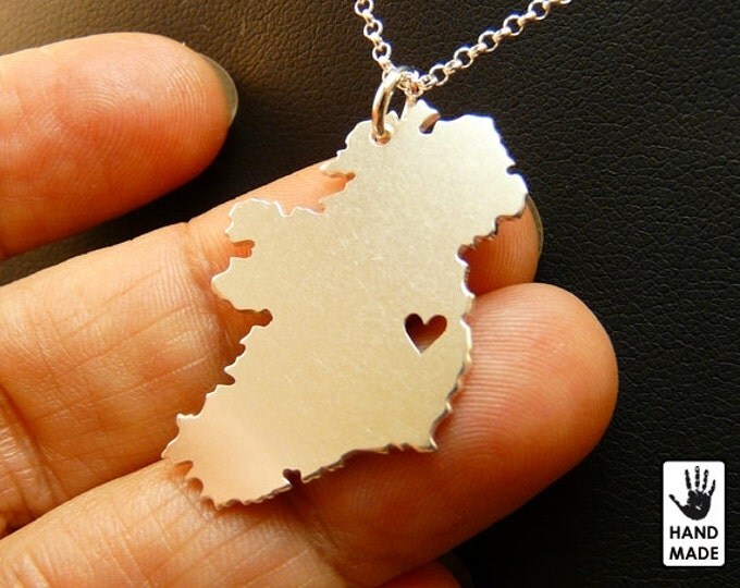 IRELAND Map Handmade Personalized Sterling Silver .925 Necklace in a gift box