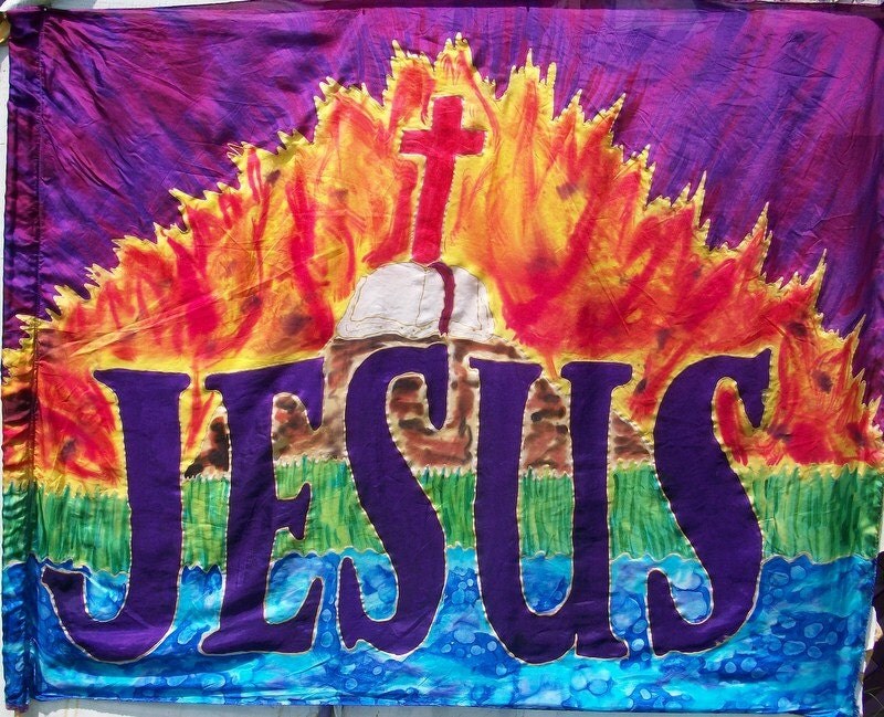 Jesus Silk Prophetic Worship Flag Hand Dyed Painted