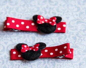 Minnie Mouse Hair Clip, Minnie Mouse Hair Clip Set, Mouse Hair Clippie set, Minnie Mouse felt clip, Mouse Hair clip,