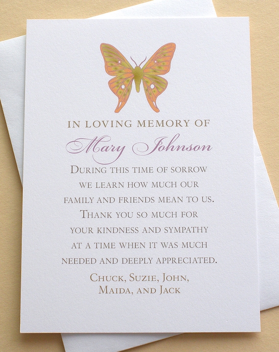 Butterfly Thank You Sympathy Cards Personalized FLAT Cards
