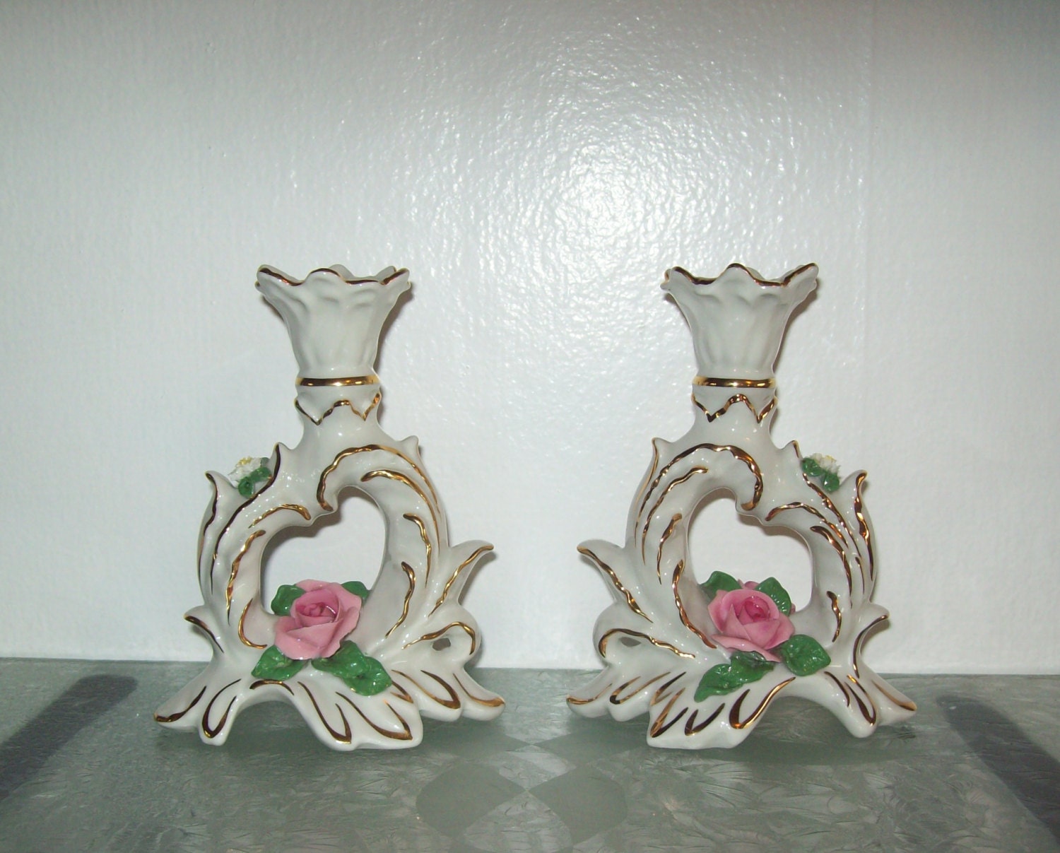 Elegant Dresden Porcelain Candle Holders w/ Beautiful hand
