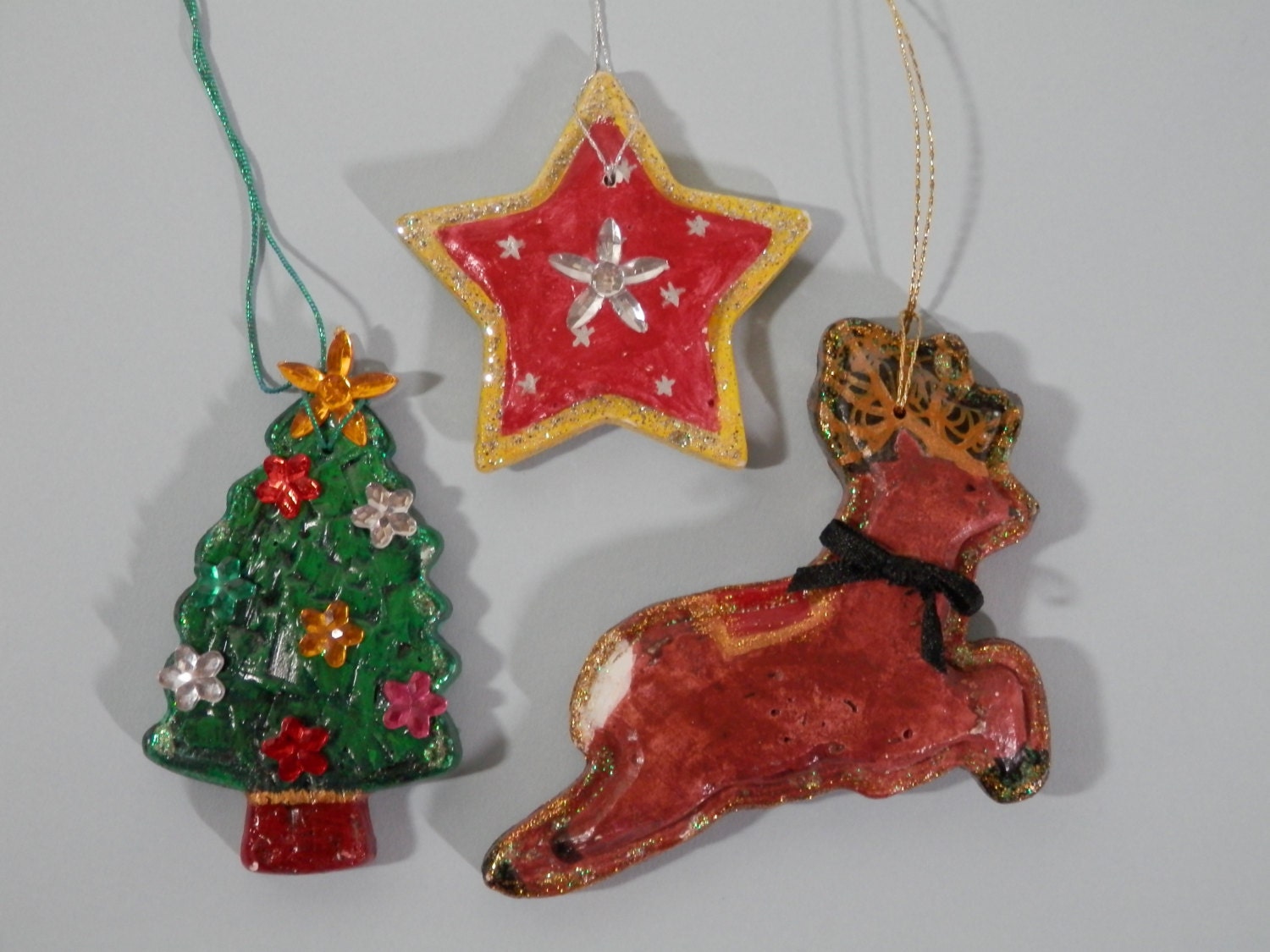 3 hand made two sided plaster holiday ornaments gift package 3 hand made two sided plaster holiday ornaments gift package