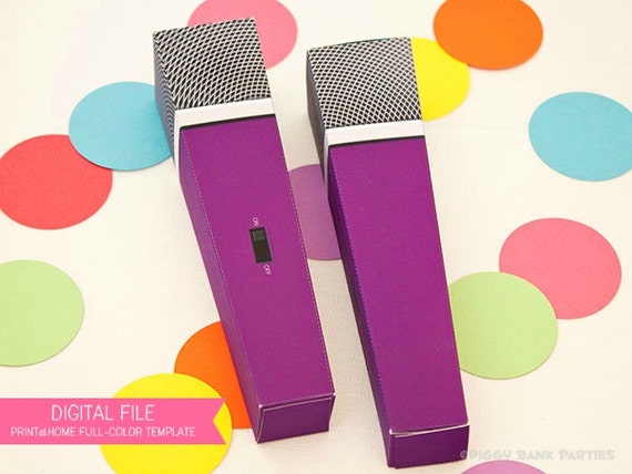 MICROPHONE Favor Box (Purple): DIY Printable PDF - Instant Download Il_570xn