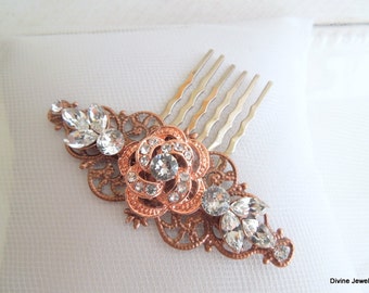 bridal Rose Gold Hair Comb Wedding Rhinestone Hair Comb Rose Hair Comb vintage style leaf Hair Comb Swarovski Crystals Hair comb ROSELANI