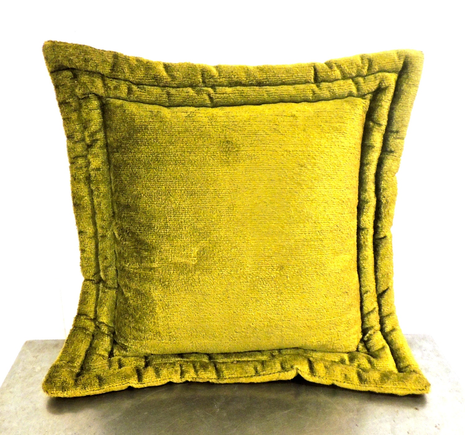 vintage velvet  throw  pillow  1960s green mid century square