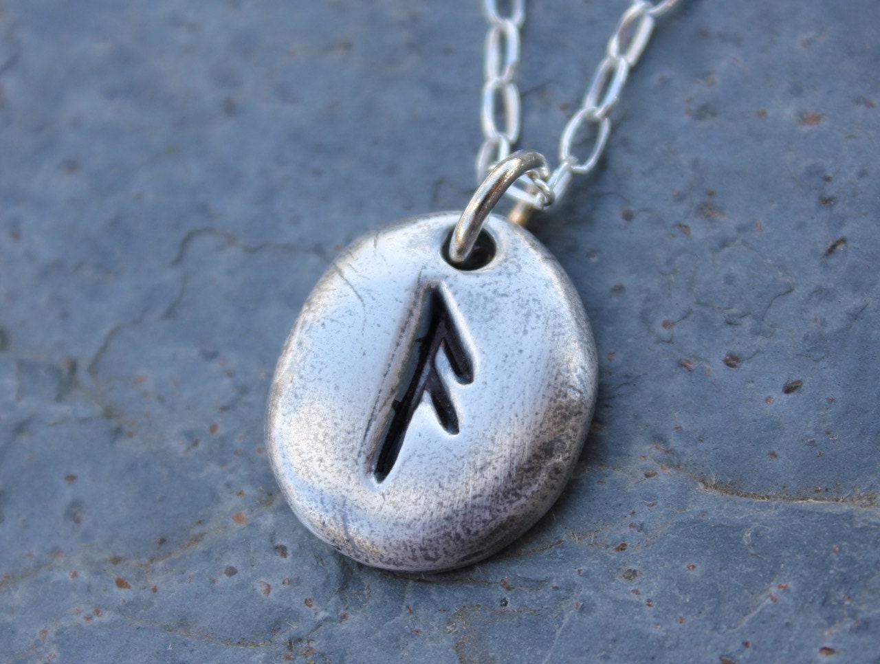 Rune Stone necklace handmade fine silver charm Truth Rune or