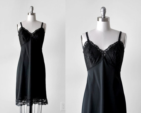 1960 lace slip. m. 60's black negligee. lacy. nylon 36.