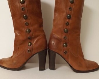 Vintage Frye Boots Brown Leather Knee High Piper Stud 9.5