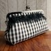 Clearance. Gingham clutch with black lace and flower trim, french chic, Black and white clutch, Silk clutch purse