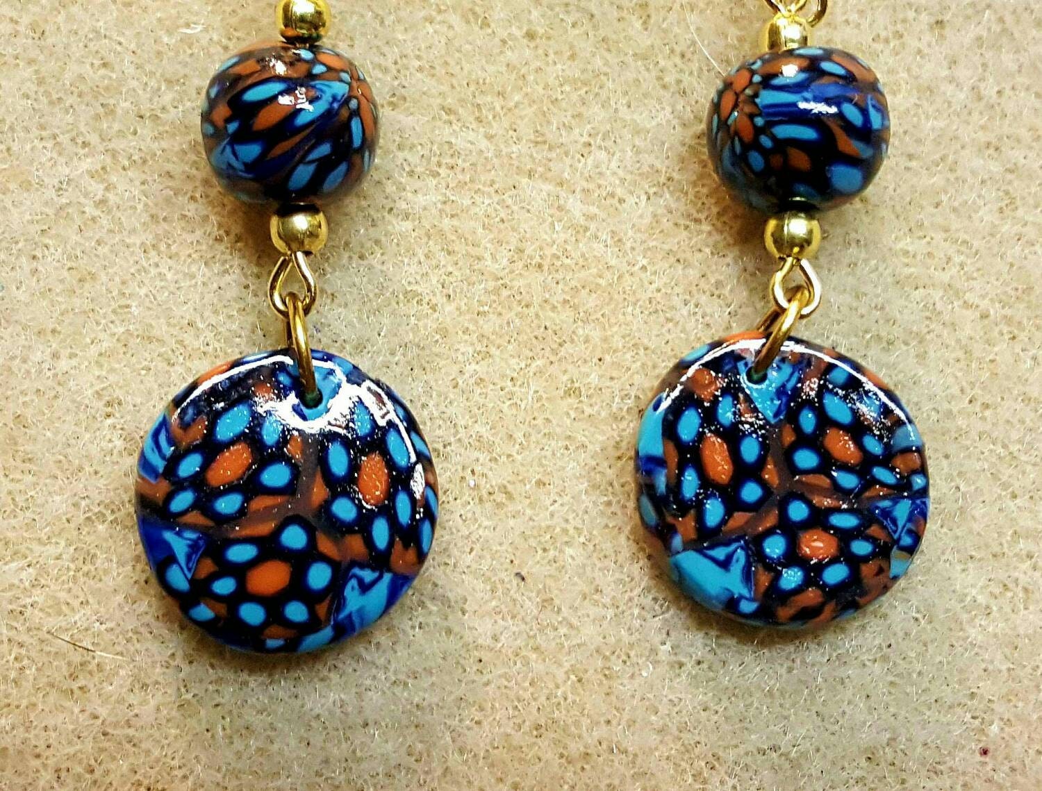 Orange black and blue earrings Item E1074 earrings for