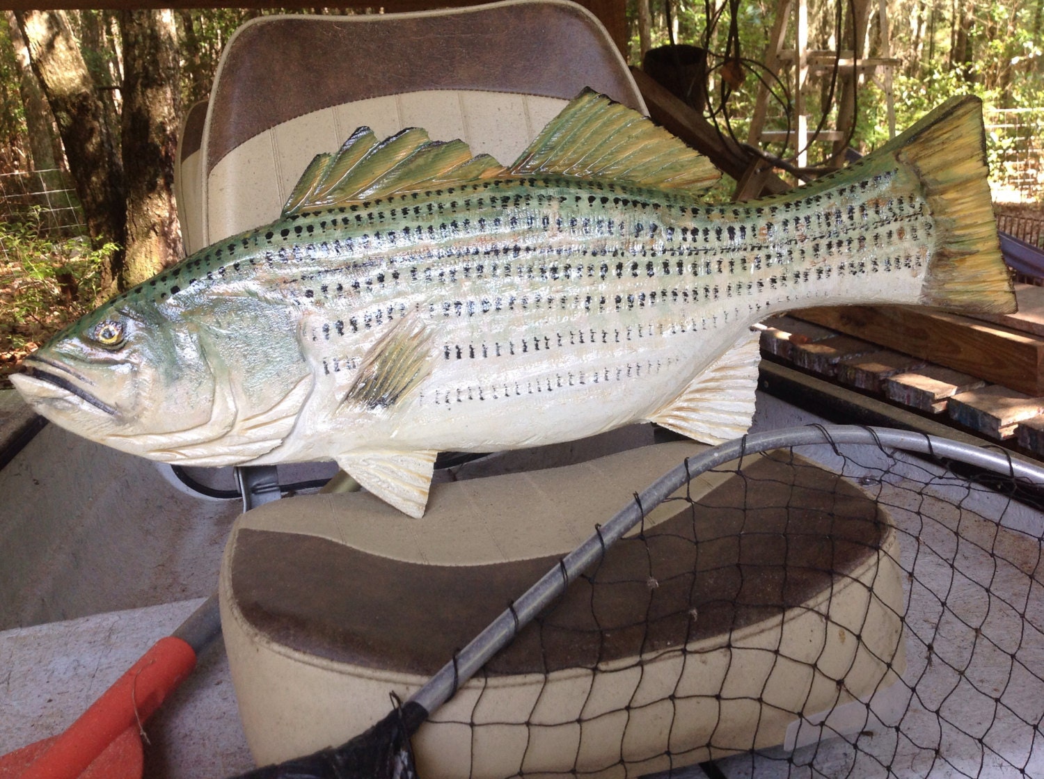 Striped Bass 30 freshwater chainsaw wood sculpture by oceanarts10