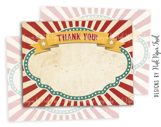 Circus Theme Party Thank You Car, Instant Download, Print Your Own, Carousel, Carnival