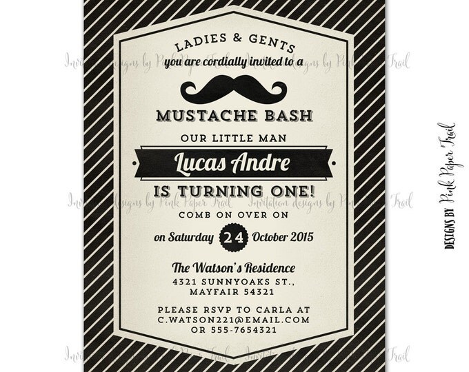 Mustache Bash Invitation, Birthday, Baby Shower, I will customize for you, Print Your Own