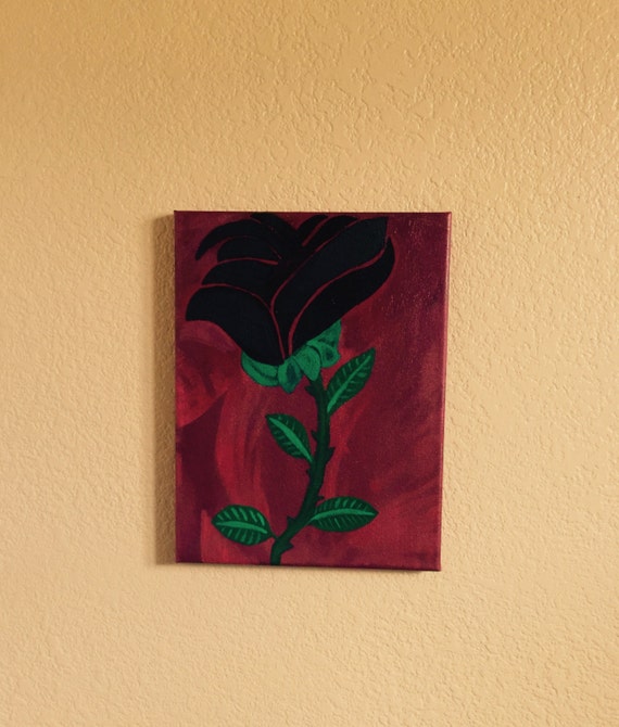 Black Flower Original Art Painting Acrylic on Canvas 9 x 12