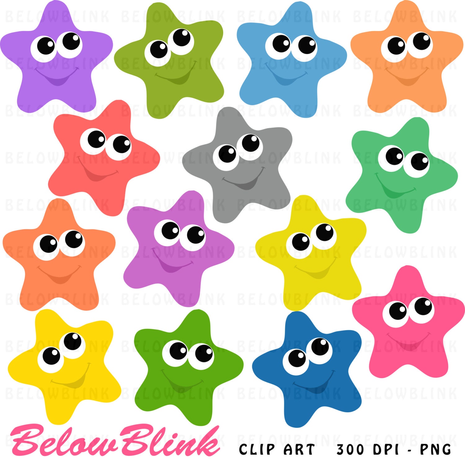 Happy Stars Clipart Clip Art Digital Scrapbooking Commercial Use ...