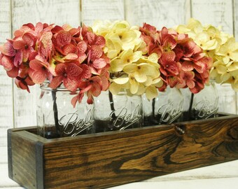 Mason jar box mason jars, rustic decor, mason jar centerpiece, rustic table centerpiece, wooden box, home decor, farmhouse style, fixerupper