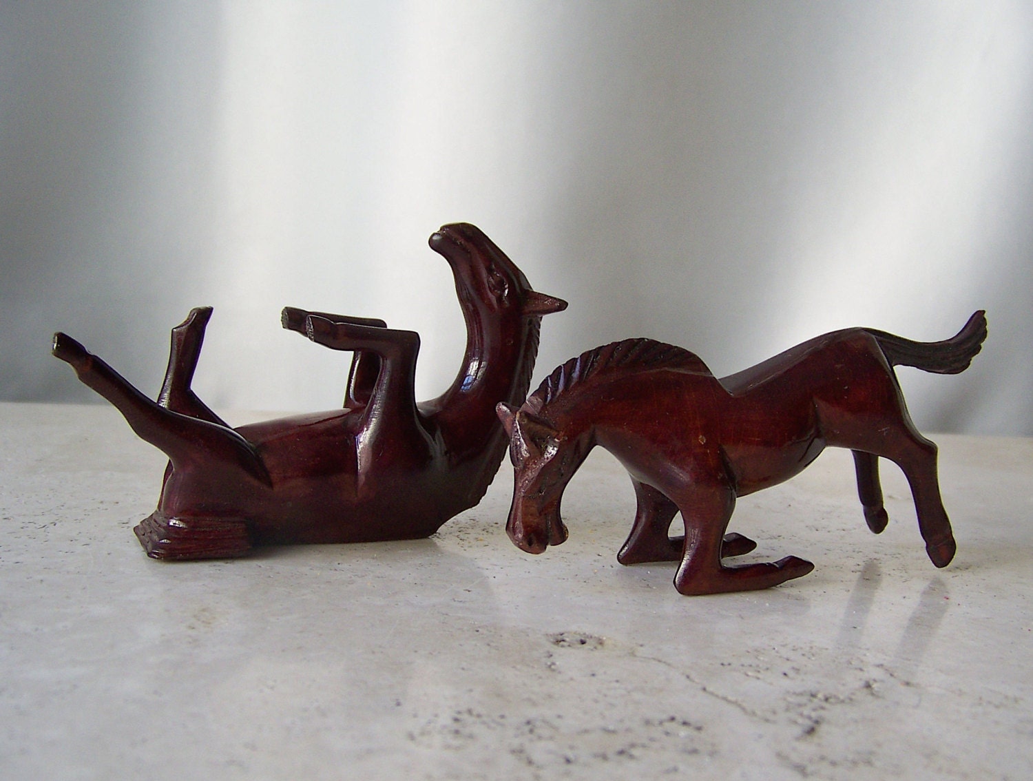 Vintage Hand Carved Rosewood Wood Horse Figurines Horseplay