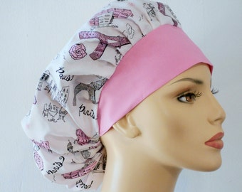 Paris Glittering Eiffel Tower Bouffant Surgical Scrub Hat - I Love Paris Scrub Hat #2