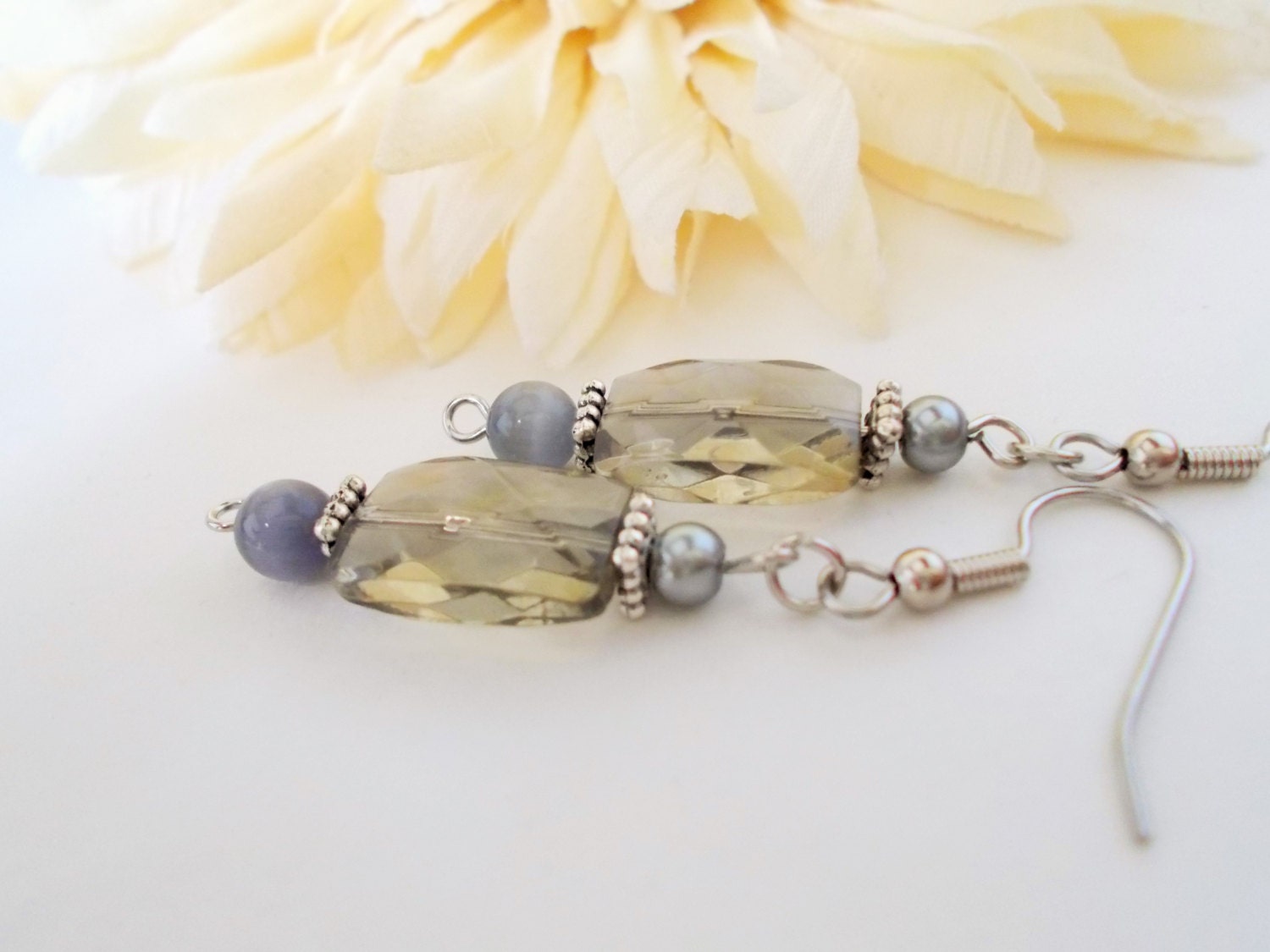 Gray Bridal Earrings Clip On Earrings Gray Pearl Earrings