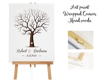 Large Art print wrapped canvas + 3 ink pads - Wedding Tree Guest Book - Fingerprint - Thumb Tree - 130 - 200 guests - Tree print - Canvas