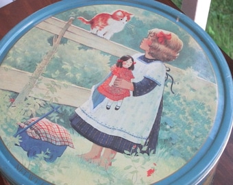 Vintage Danish Cookies Tin with Krista Kieffer Art includes Crochet Cotton Thread