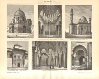 1902 Islamic and Moorish Architecture Vintage Engraving Print