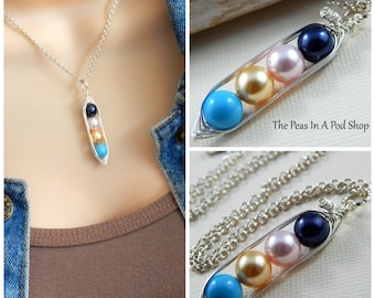 Peapod Necklace - Four Peas In A Pod Silver Necklace