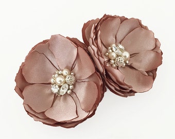Blush Satin Flower - Hair, Shoe Clips, Brooch Pin, Comb for a Bride, Bridesmaid Gift, Flower Girl, Event, Family Photo Pick Your Color - Kia