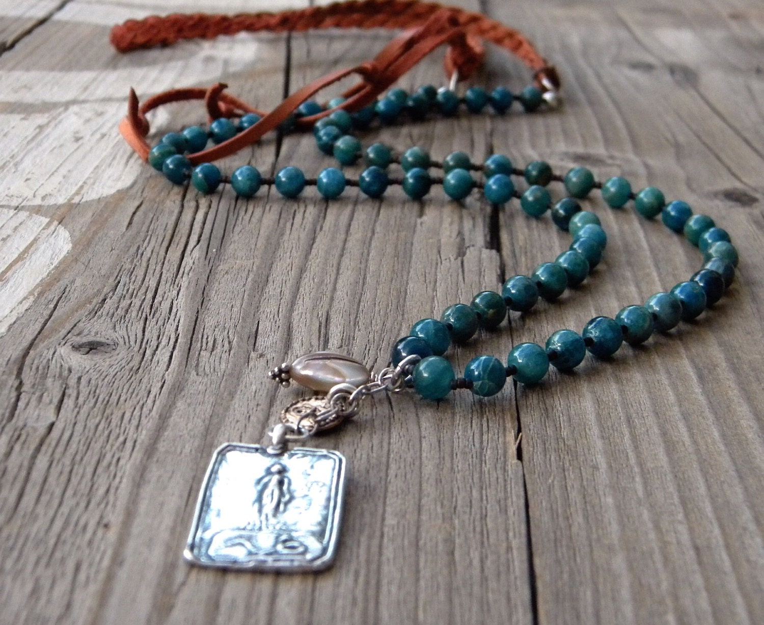 Boho Beaded Necklace Zen Buddha Necklace Apatite by DeetabyDesign
