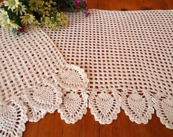 2 Crocheted Doily Runner Crocheted Doily Ecru Vintage Doilys Doilies Lot B261