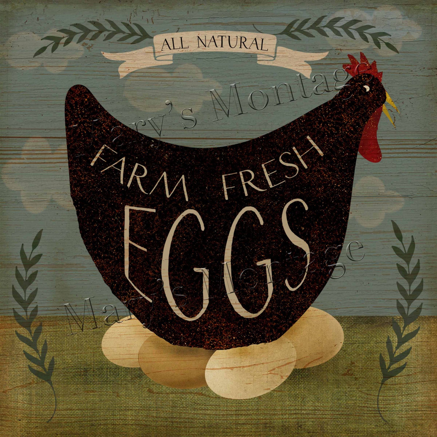 Farm Fresh Eggs 8x8 printable folk art