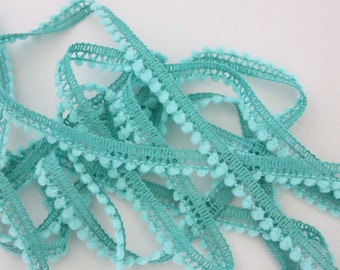 Mini Pom Pom Trim - Aqua Pom Pom Fringe - 10mm