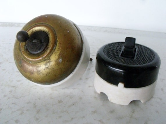 Two 2 Antique Electrical Switches Toggle with Porcelain Base