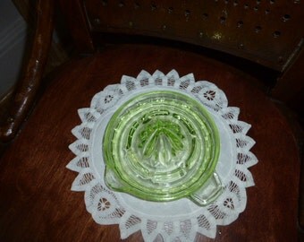Lemon squeezer or reamer, green Depression glass, lovely addition to a period kitchen.
