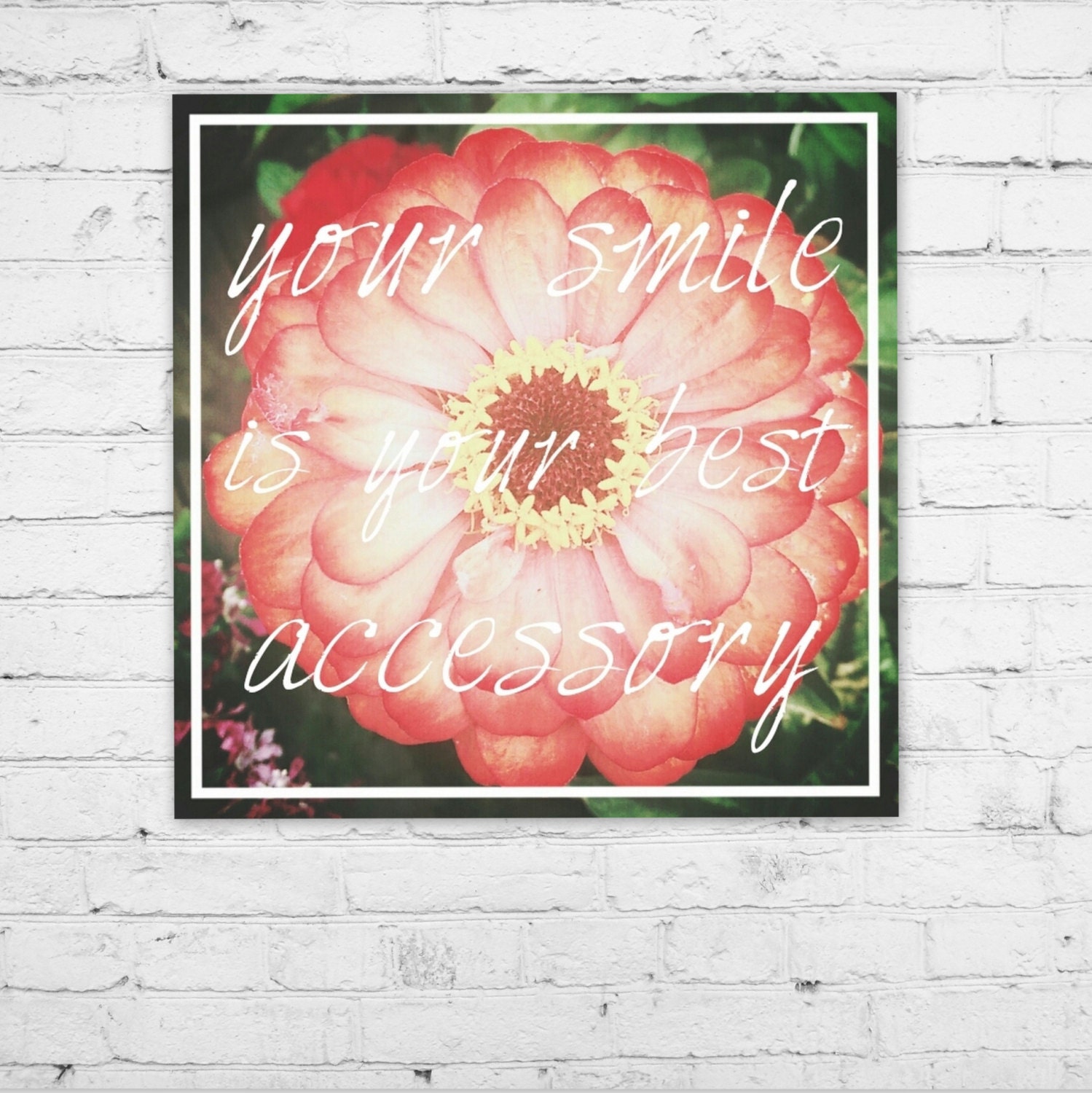 Art Print 8x8 Orange Flower Your Smile quote by JenuoneArt on Etsy