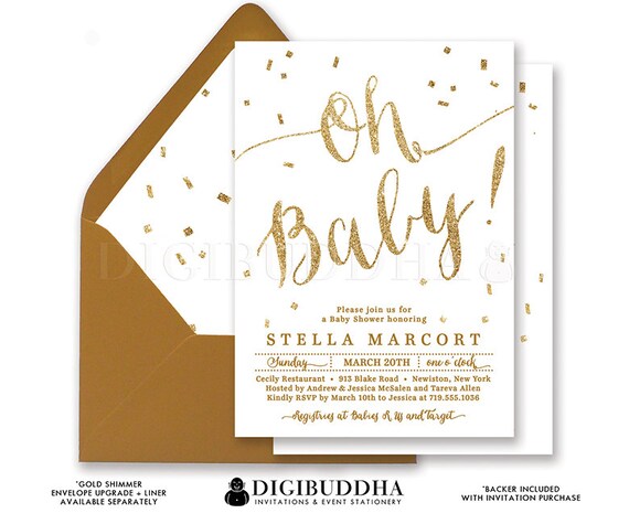 WHITE & GOLD BABY Shower Invitation Oh Baby! Elegant Gold Glitter ...