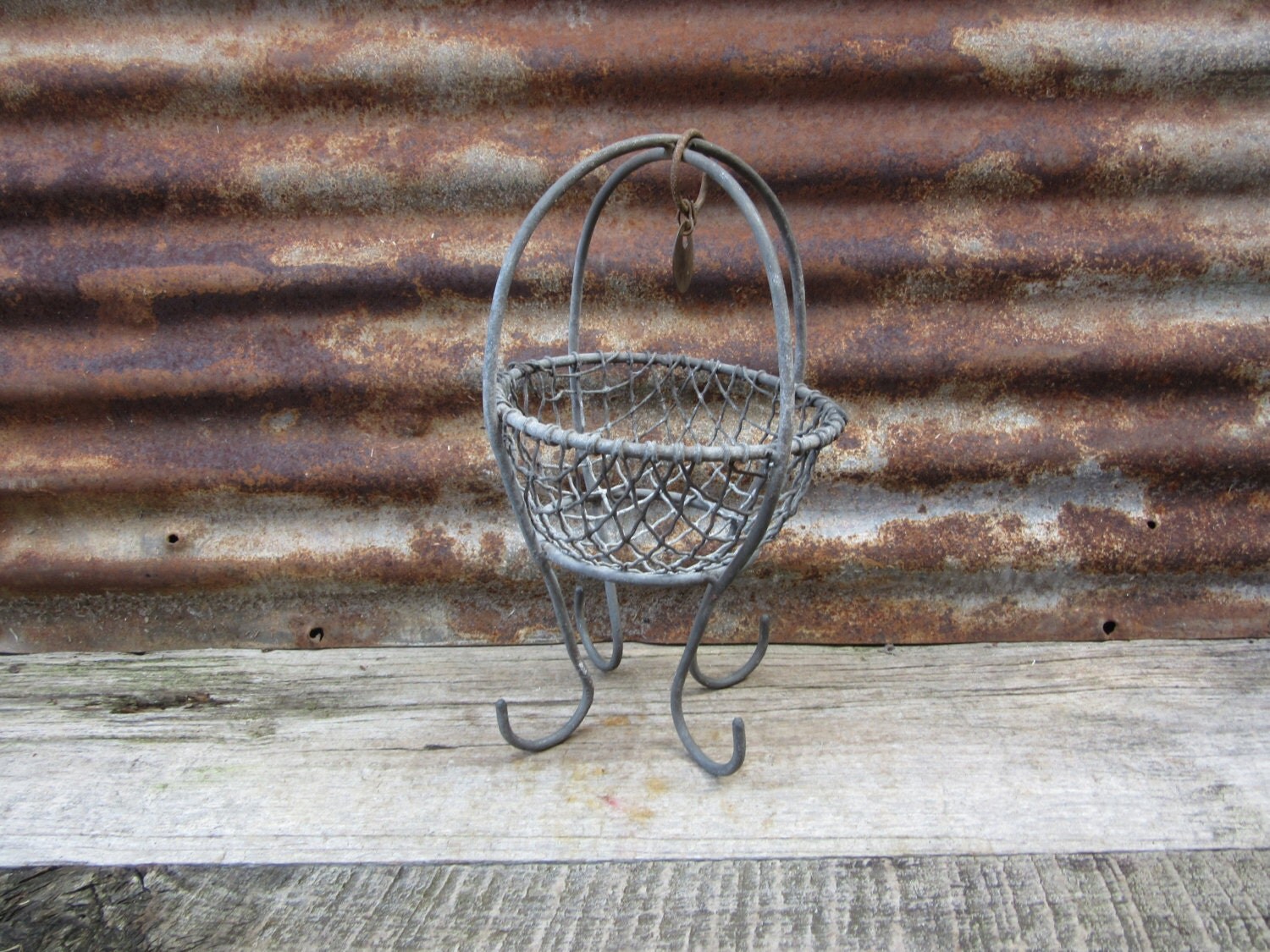 Antique Metal Miners Basket 1920s1950s Era Vintage Wire Mesh Hanging Basket 470 Brass Coal